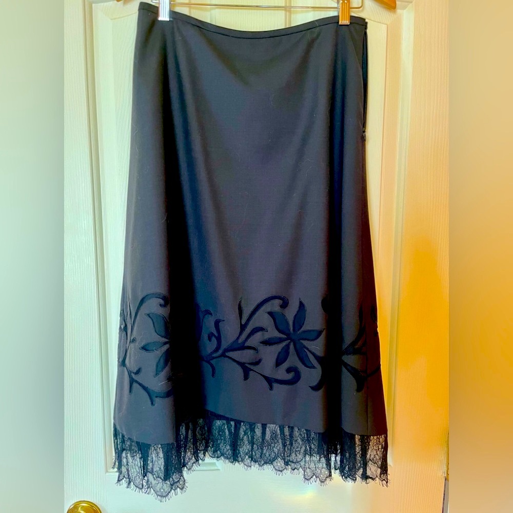 Ann Taylor LOFT Black A-Line Skirt with Floral design